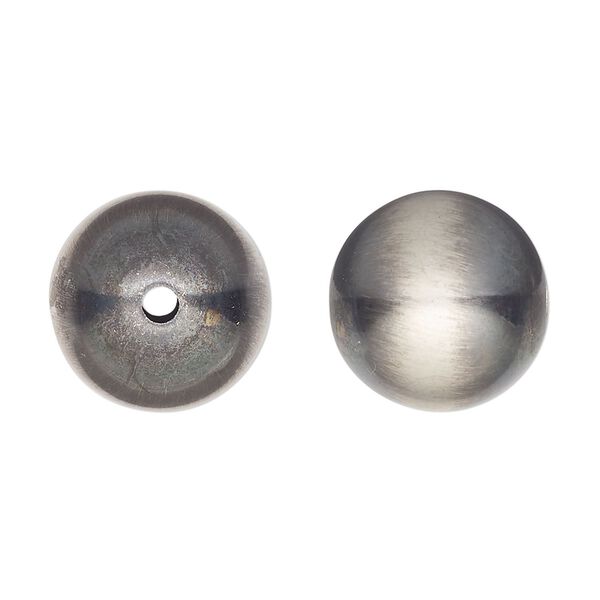 Bead, Navajo pearl style, brushed oxidized sterling silver, 16mm round. Sold individually. image number 0