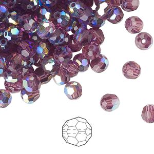 Bead 576pk amethyst AB, Preciosa Czech crystal 5mm round
