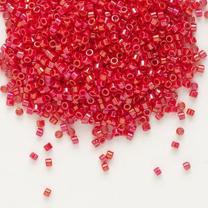 Seed bead, Delica®, glass, pkg/7.5g, #11 round, opaque rainbow luster red (DB-0214).