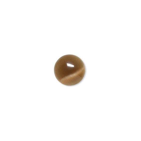 Cabochon, cat's eye glass (fiber optic glass), brown, 10mm calibrated round, quality grade. Sold per pkg of 10. image number 0