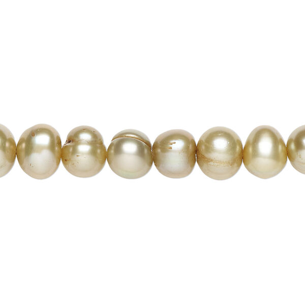 Freshwater 1pkg1, semi-round pearl C grade, 15 inch golden olive 6-8mm cultured image number 0