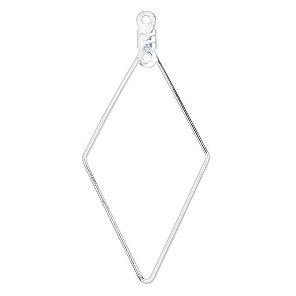 Beading hoop, silver-plated steel, 44x23mm open diamond with closed loop. Sold per pkg of 10. image number 0
