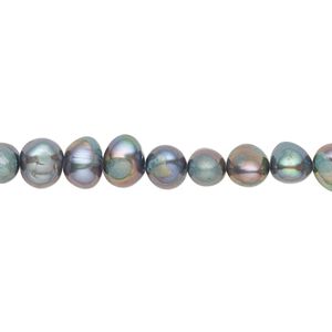 Pearl, cultured freshwater (dyed), iris blue, 6-7mm flat-sided potato with 0.4-0.6mm hole, C- grade, Mohs hardness 2-1/2 to 4. Sold per 15-inch strand.
