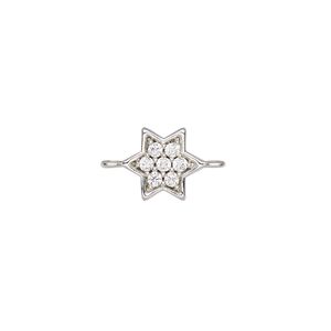 Link, sterling silver and cubic zirconia, clear, 11x10mm double-sided star, Sold Individually.