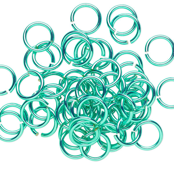 Jump ring, electro-coated brass, green, 8mm round, 6mm inside diameter, 18 gauge. Sold per pkg of 50. image number 0