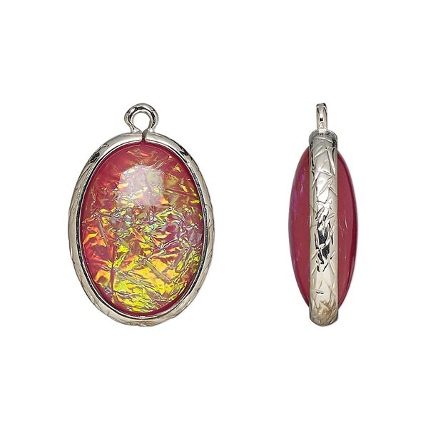 Drop, Opalized Ice™, "opal" (resin) and imitation rhodium-finished brass, opaque light purple, 20x15mm double-sided oval. Sold per pkg of 4. image number 0