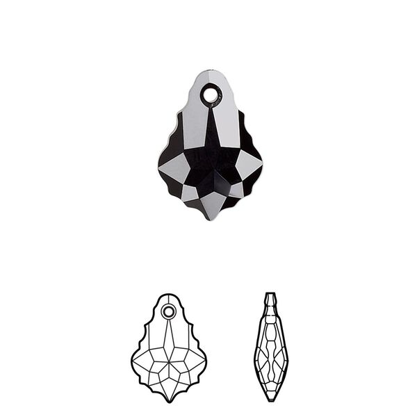 Drop 72pk jet, Swarovski® 16x11mm pendant baroque 6090 image number 0