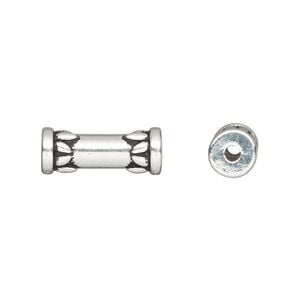 Bead, TierraCast®, "Soulful Spirit" collection, antique silver-plated pewter (tin-based alloy), 15x6mm tube with lotus design. Sold per pkg of 2.