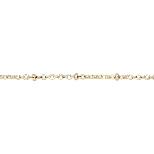 Chain, gold-finished brass, 1.5mm cable and 2x1mm rondelle. Sold per pkg of 5 feet. image number 0