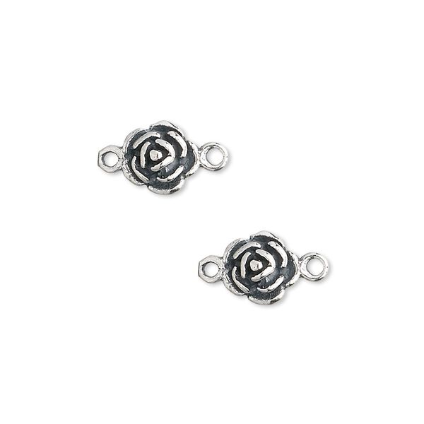 Link, JBB Findings, sterling silver, 8x7mm rose. Sold per pkg of 2. image number 0