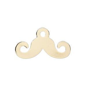 Charm, gold-finished steel, 28x11mm mustache. Sold per pkg of 10.