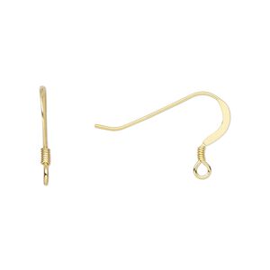 Ear wire fishhook 1pkg4 sterling silver, 14mm lightweight flat / 2mm coil / open loop, 22 gauge "vermeil" 2 pair