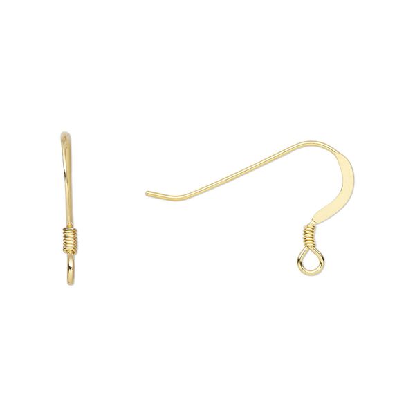 Ear wire fishhook 1pkg4 sterling silver, 14mm lightweight flat / 2mm coil / open loop, 22 gauge "vermeil" 2 pair image number 0