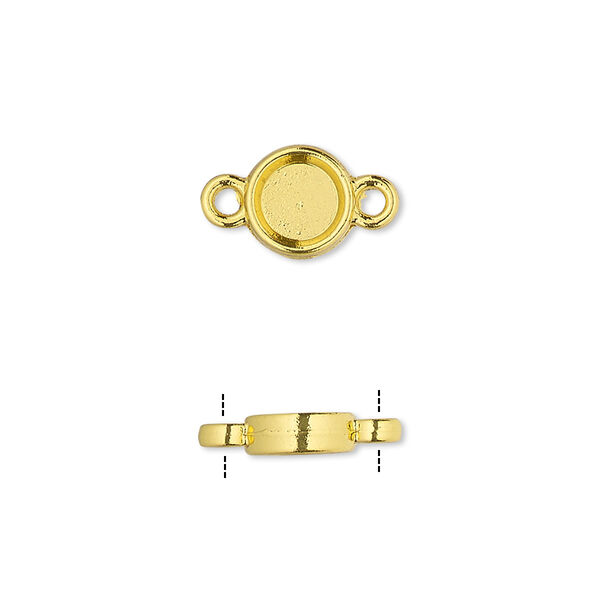 Link, gold-finished brass, 8mm double-sided round with 6mm round setting. Sold per pkg of 10. image number 0