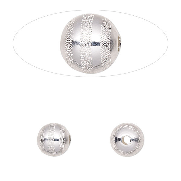 Bead, sterling silver, 8mm round with laser-cut lines design. Sold per pkg of 2. image number 0