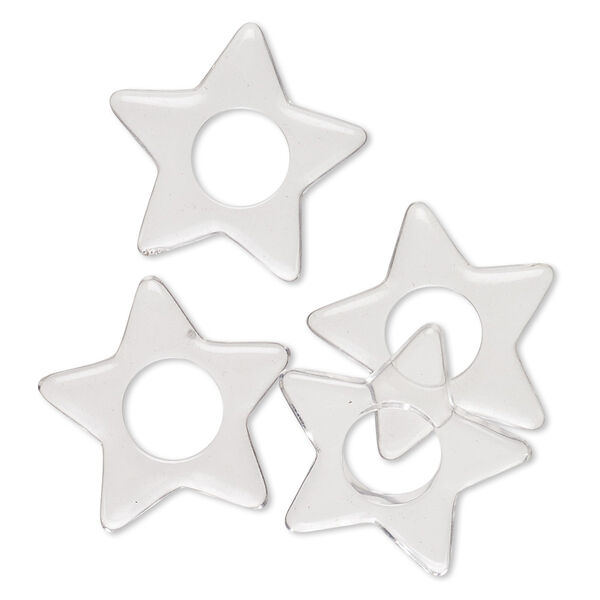 Component, acrylic, transparent clear, 23x21mm flat star with circle cutout. Sold per pkg of 4. image number 0