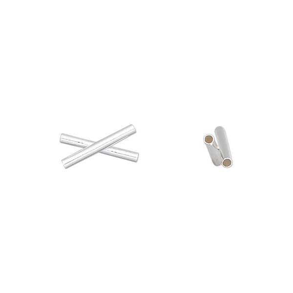 Bead, sterling silver, 12x6.5mm crossed round tube with (2) 12x1.5mm tubes. Sold per pkg of 2. image number 0