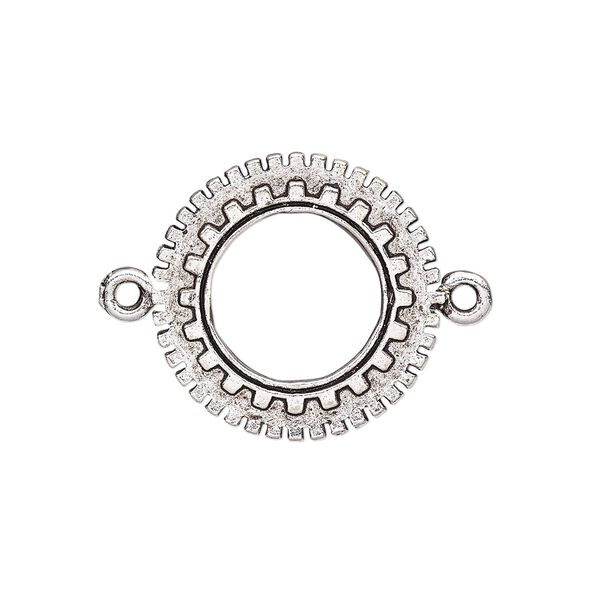 Link, antique silver-plated pewter (tin-based alloy), 23x23mm double-sided gear. Sold individually. image number 0