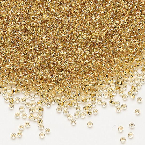 Seed bead, Miyuki, glass, pkg/250g, #15 rocaille, translucent 24Kt gold-lined crystal gold, (RR-195). image number 0