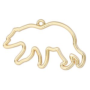 Component, resin frame, gold-finished "pewter" (zinc-based alloy), 41x24mm open bear. Sold per pkg of 2.