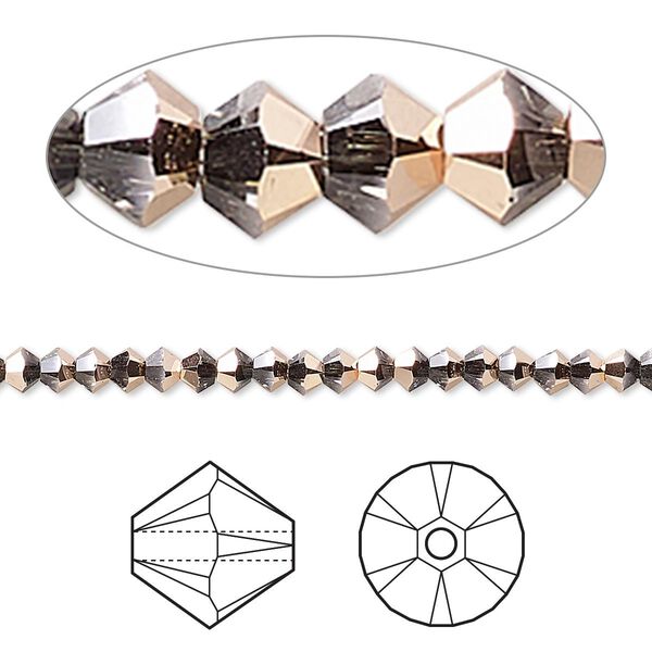 Bead 144pk crystal rose gold 18Kt gold plate, Crystal Passions® 3mm bicone 5328 image number 0