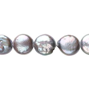 Pearl, cultured freshwater (dyed), silver peacock, 10-12mm flat round, C- grade, Mohs hardness 2-1/2 to 4. Sold per 8-inch strand, approximately 15 beads.