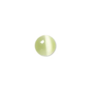 Cabochon, cat's eye glass (fiber optic glass), light green, 10mm calibrated round, quality grade. Sold per pkg of 10.
