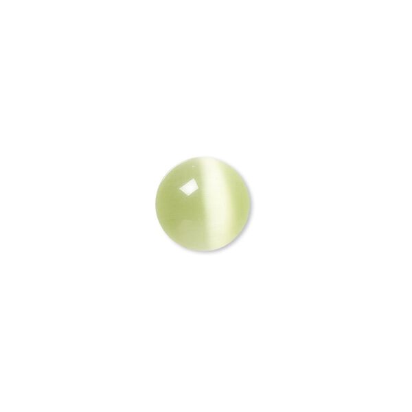 Cabochon, cat's eye glass (fiber optic glass), light green, 10mm calibrated round, quality grade. Sold per pkg of 10. image number 0