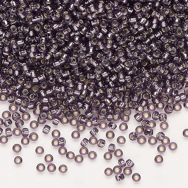 Seed bead, Miyuki, glass, pkg/250g, #11 rocaille, transparent silver-lined amethyst purple (RR-24). image number 0