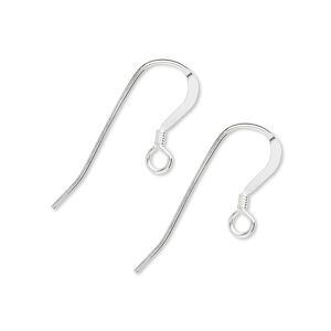 Ear wire fishhook 1pkg10 sterling silver, 15mm flat / 2mm coil / open loop, 21 gauge 5 pair