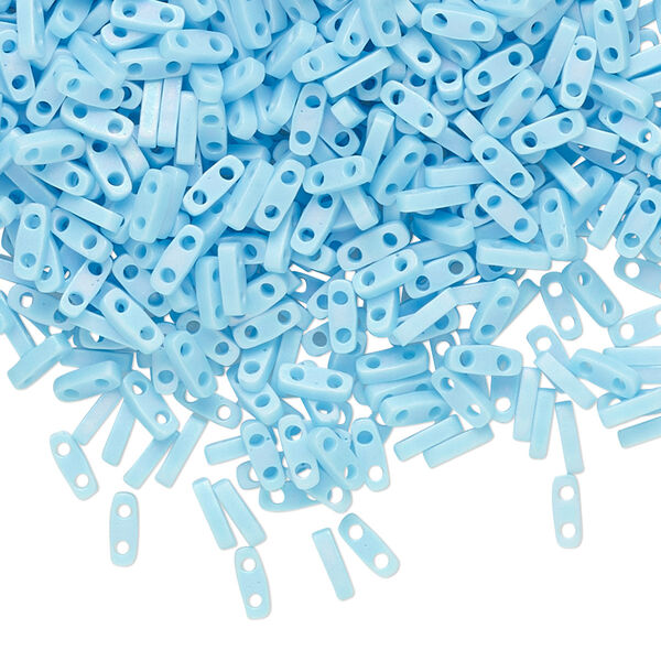 Seed bead, TILA®, glass, pkg/250g, 5x1.2mm quarter tila rectangle, opaque matte rainbow robin's egg blue, (QTL-413FR). image number 0