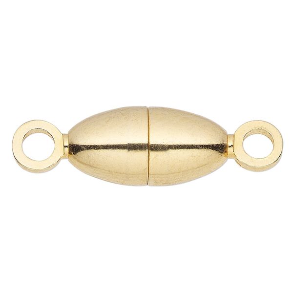 Clasp, magnetic, gold-finished brass, 12x6mm oval. Sold individually. image number 0