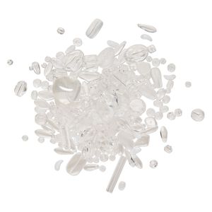 Bead mix, Czech frosted glass, translucent and transparent clear, 4-35x8mm mixed shapes. Sold per 4-ounce pkg, approximately 455 beads.