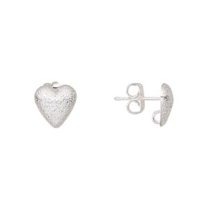 Earstud 1pkg10 silver-plated, 9mm half-dome stardust  heart / hidden open loop / earnuts, brass 5 pair