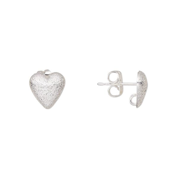 Earstud 1pkg10 silver-plated, 9mm half-dome stardust  heart / hidden open loop / earnuts, brass 5 pair image number 0