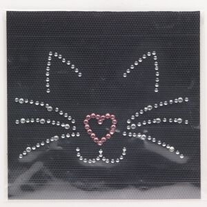 Iron-on transfer, silver and pink, pkg/1, 4x2-1/2 inch cat face with heart-shaped nose.