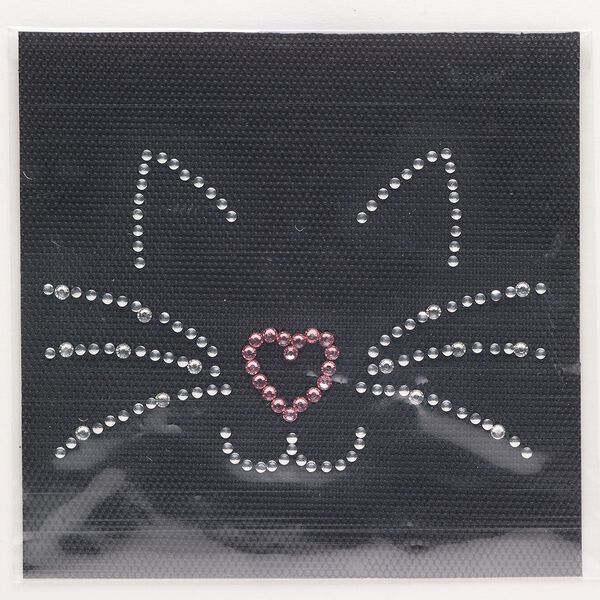 Iron-on transfer, silver and pink, pkg/1, 4x2-1/2 inch cat face with heart-shaped nose. image number 0