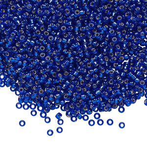 Seed bead, Miyuki, glass, pkg/25g, #11 rocaille, transparent silver-lined cobalt, (RR-20).