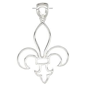 Pendant, Create Compliments®, sterling silver, 32x26mm single-sided open fleur-de-lis. Sold individually.
