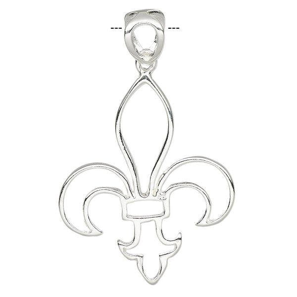 Pendant, Create Compliments®, sterling silver, 32x26mm single-sided open fleur-de-lis. Sold individually. image number 0