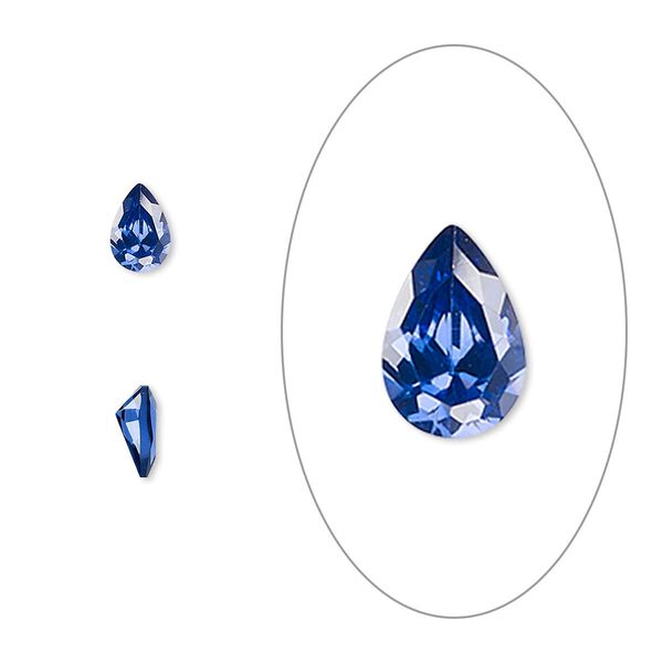 Gem, cubic zirconia, spinel blue, 6x4mm faceted pear, Mohs hardness 8-1/2. Sold per pkg of 2. image number 0