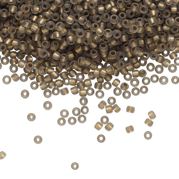 Seed bead, TOHO BEADS®, glass, pkg/7.5g, #11 round, translucent gold-lined frosted black diamond (TR-11-999F). image number 0