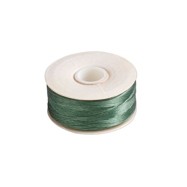 Thread, Nymo®, nylon, green, size B. Sold per 72-yard bobbin. image number 0