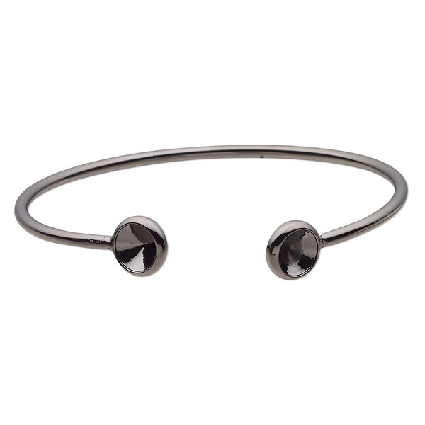 Bracelet, Almost Instant Jewelry®, cuff, black-finished brass, 11mm wide with (2) SS39 rivoli glue-in settings, 7-1/2 inches. Sold individually. image number 0