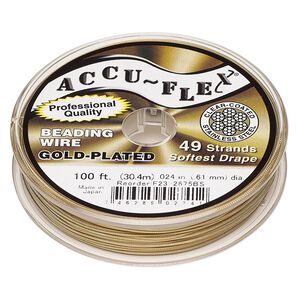 Beading wire, Accu-Flex®, nylon and 24Kt gold-plated stainless steel, clear, 49 strand, 0.024-inch diameter. Sold per 100-foot spool.