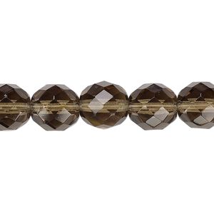 Bead, Czech fire-polished glass, translucent smoke, 10mm faceted round. Sold per 15-1/2" to 16" strand, approximately 40 beads.