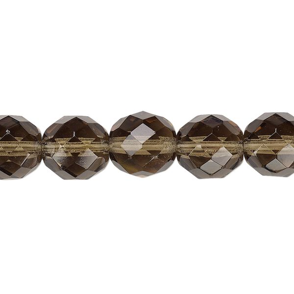 Bead, Czech fire-polished glass, translucent smoke, 10mm faceted round. Sold per 15-1/2" to 16" strand, approximately 40 beads. image number 0