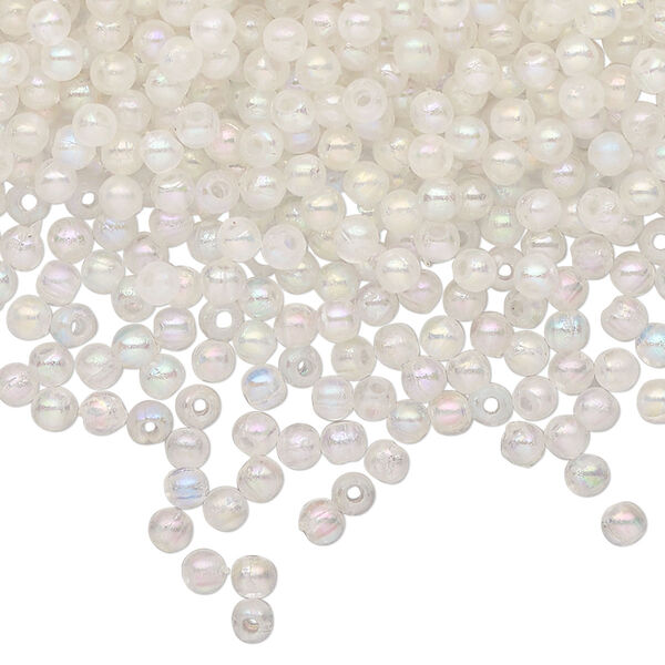 Bead, plastic, clear AB, 3mm round. Sold per 2-ounce pkg, approximately 5925 beads. image number 0