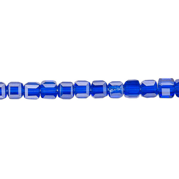 Bead 1pk 18 facets transparent cobalt blue, Celestial Crystal® 4mm cube 15.5-16 inch image number 0