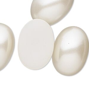 Cabochon, vintage Japanese acrylic pearl, matte ivory, 25x18mm non-calibrated oval. Sold per pkg of 4.